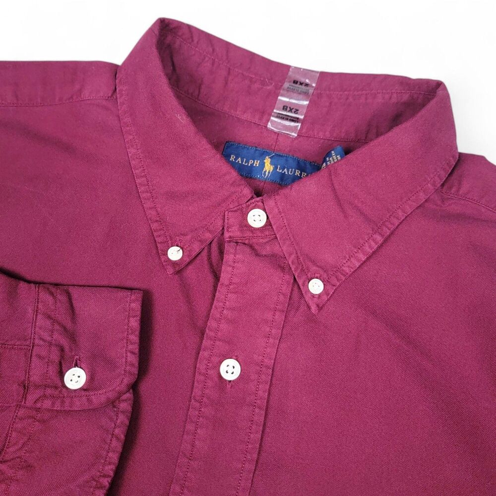 Ralph Lauren Shirt Men's 2XB Long Sleeve Button Down 100% Cotton Red NEW NWOT